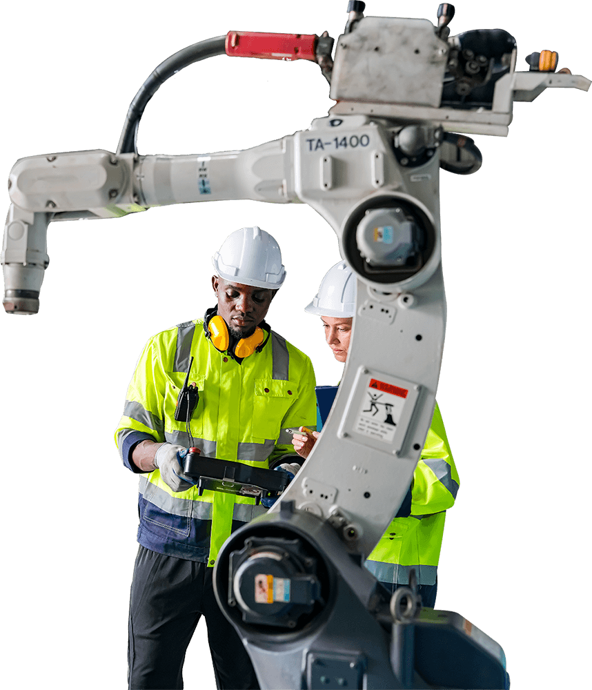 Industrial robot arm with engineers